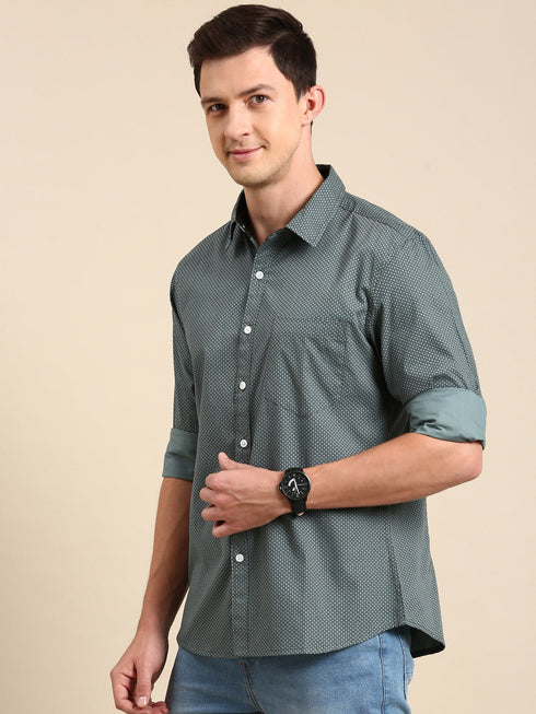 Green Printed Full Sleeves Shirt